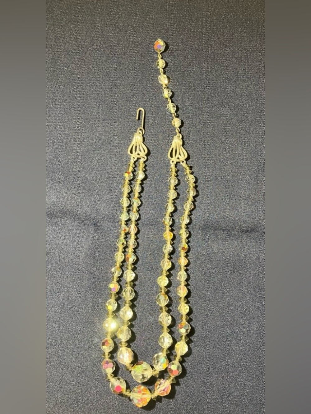 Vintage Aurora Borealis Crystal Glass Iridescent Beaded 2 strand necklace